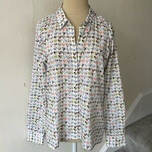 Robert Friedman Multicolor Heart Print Cotton Button Down Top EUC Size Small